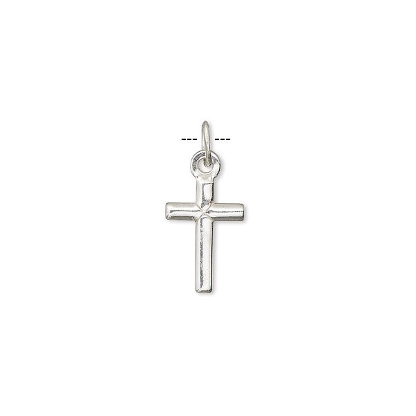 Drop, sterling silver, 11x8mm cross. Sold per pkg of 6. image number 0