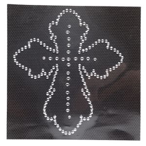 Iron-on transfer 1pk silver and crystal clear, fancy cross 4x3 inch