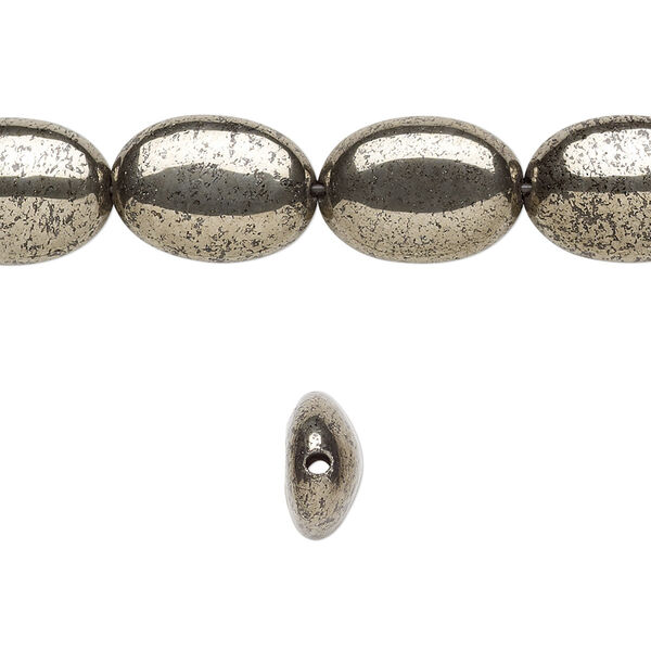 Bead, pyrite (stabilized), 14x10mm oval, B grade, Mohs hardness 6 to 6-1/2. Sold per 15-1/2" to 16" strand. image number 0