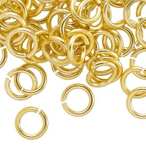 Jump ring, anodized aluminum, gold, 10mm round, 6.8mm inside diameter, 14 gauge. Sold per pkg of 100.
