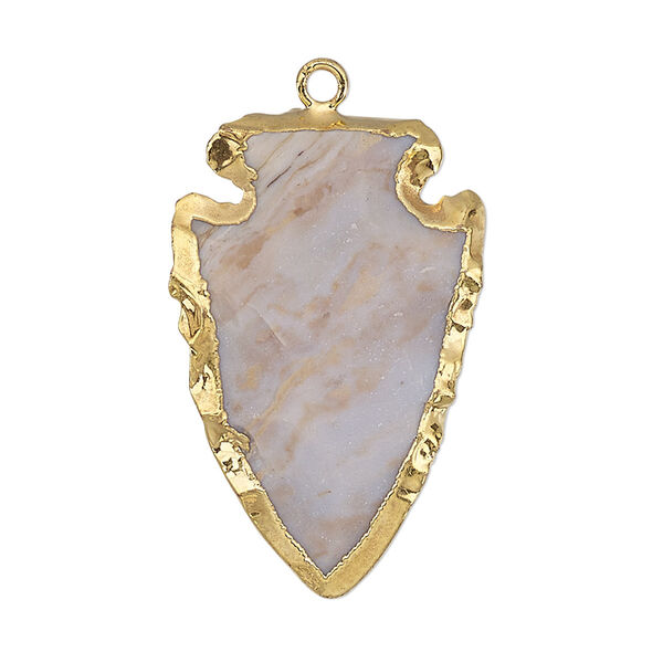 Focal, jasper (natural) / electroplated gold / gold-plated sterling silver, 32x21mm-36x22mm hand-knapped arrowhead. Sold individually. image number 0