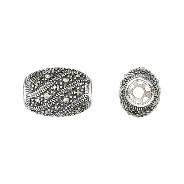 Bead, sterling silver and marcasite, 16x12mm oval. Sold individually. image number 0