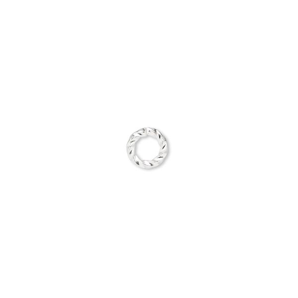 Jump ring, silver-plated brass, 6mm twisted round, 3.6mm inside diameter, 16 gauge. Sold per pkg of 1,000. image number 0