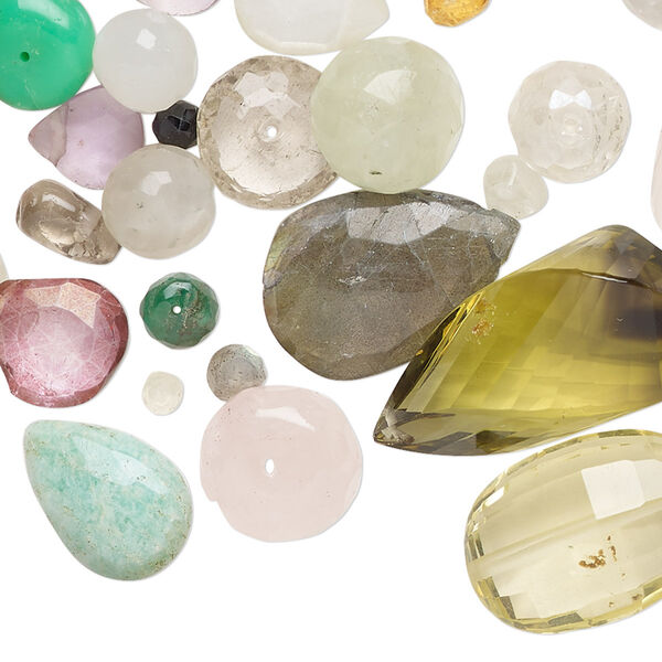 Bead mix, multi-gemstone (natural / dyed / heated / irradiated), 2mm-24x15mm hand-cut faceted mixed shapes with 0.4-1.4mm hole, Mohs hardness 3 to 7. Sold per 4-ounce pkg, approximately 300 beads. image number 0