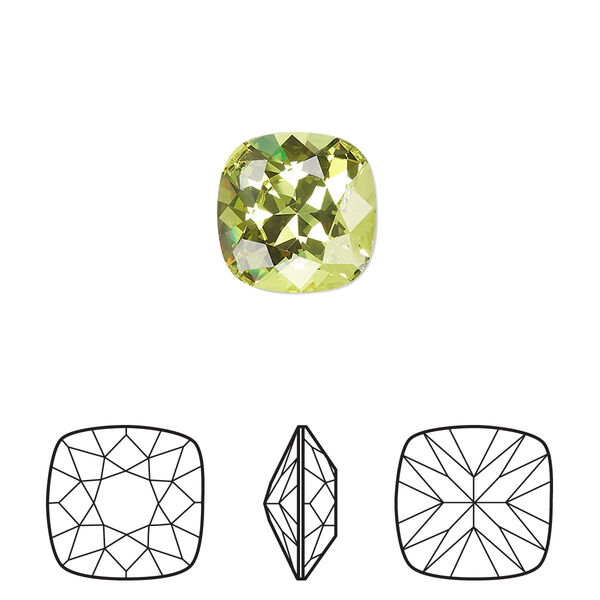 Fancy stone 6pk citrus green foil back, Crystal Passions® 12mm cushion 4470 image number 0