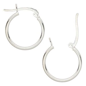 Earring hoop 1pkg4 sterling silver, 20mm round / latch-back closure, 2 pair