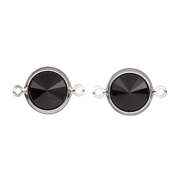 Link, Vintage Crystal™, crystal and silver-plated brass, jet, 12mm rivoli. Sold per pkg of 2. image number 0