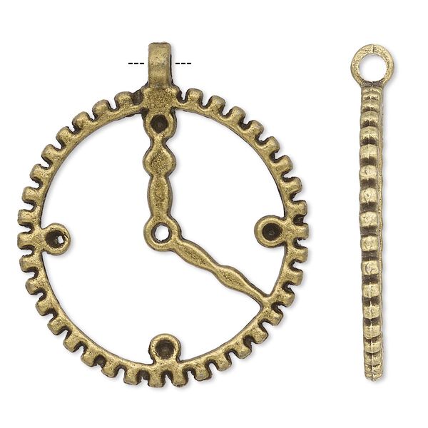 Focal, antique brass-plated "pewter" (zinc-based alloy), 30mm single-sided clock face with open gear wheel and (5) PP18 settings. Sold per pkg of 4. image number 0