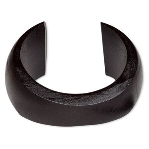 Bracelet, cuff, painted wood (waxed), black, 20-41mm wide hand-carved tapered concave band, 8 inches. Sold individually.