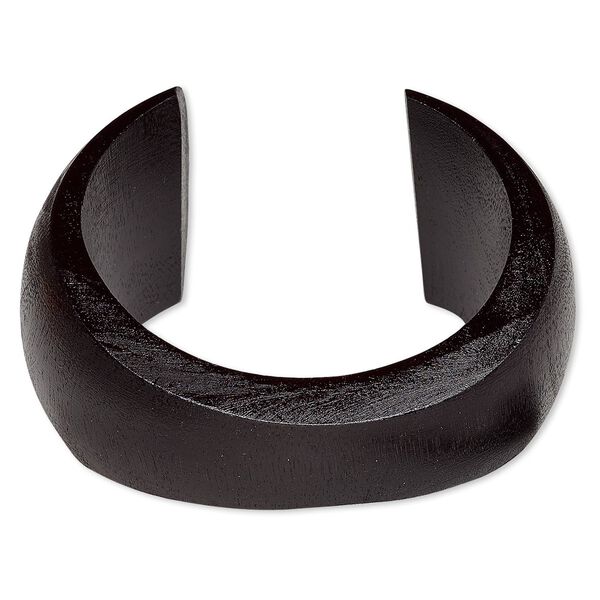 Bracelet, cuff, painted wood (waxed), black, 20-41mm wide hand-carved tapered concave band, 8 inches. Sold individually. image number 0