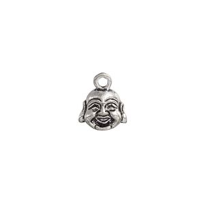 Drop, antique silver-plated "pewter" (zinc-based alloy), 11.5x10mm single-sided Buddha face. Sold per pkg of 20.