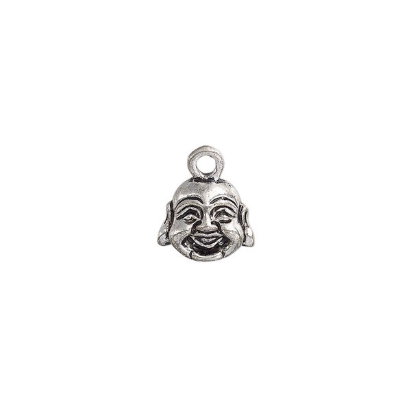 Drop, antique silver-plated "pewter" (zinc-based alloy), 11.5x10mm single-sided Buddha face. Sold per pkg of 20. image number 0