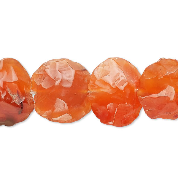Bead, carnelian (dyed / heated), 15x10mm-20x10mm hand-knapped flat round, C grade, Mohs hardness 6-1/2 to 7. Sold per 15-1/2" to 16" strand. image number 0