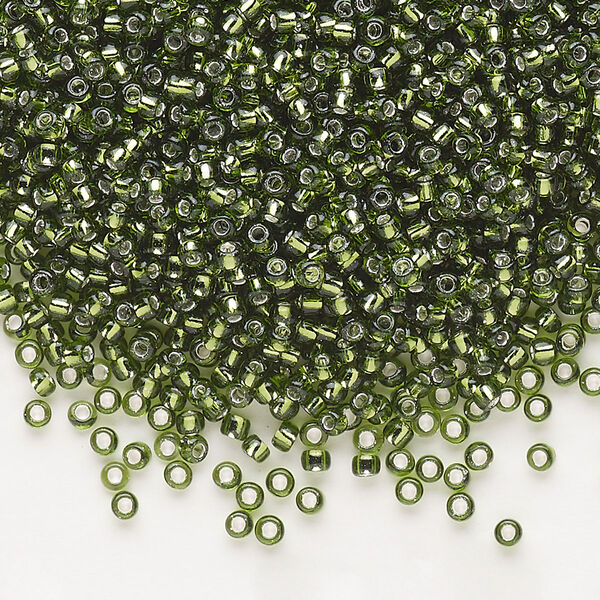 Seed bead, Dyna-Mites™, glass, pkg/1/2kg, #11 round, transparent silver-lined olive green, (55:RR 11/0 RR). image number 0