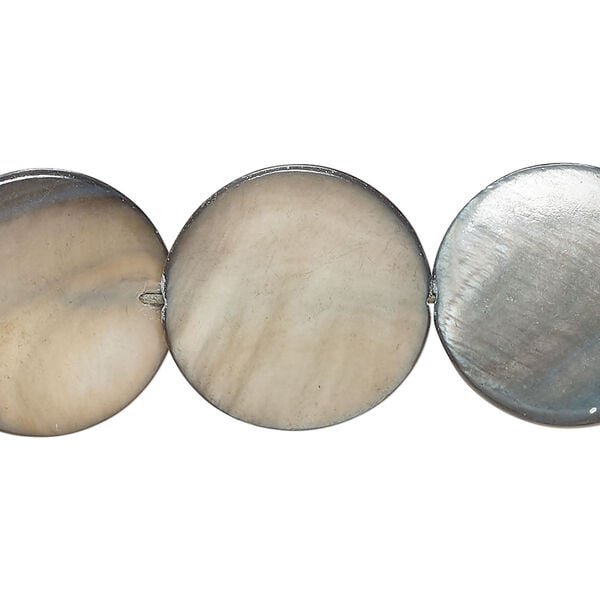 Mother-of-pearl shell 1pkg1, puffed flat round bead 15 inch brown / blue steel 19-20mm image number 0