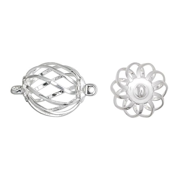 Link, silver-plated brass and steel, 15x12mm oval cage. Sold per pkg of 20. image number 0