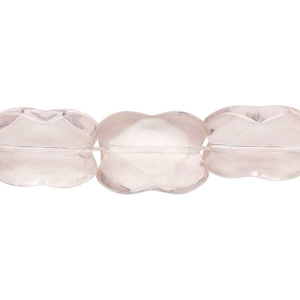 Bead, glass, transparent pink, 15x12mm-16x12mm fancy flat rectangle. Sold per 12-inch strand, approximately 20 beads. image number 0