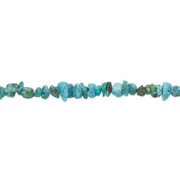 Bead, turquoise (dyed / waxed), blue-green, small chip, Mohs hardness 5 to 6. Sold per 15" to 16" strand. image number 0