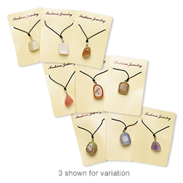 Necklace mix, multi-gemstone (natural / dyed / heated / stabilized) / nylon / silver-finished brass, mixed colors, small to large nugget, adjustable up to 32 inches with knot closure. Sold per pkg of 3. image number 0