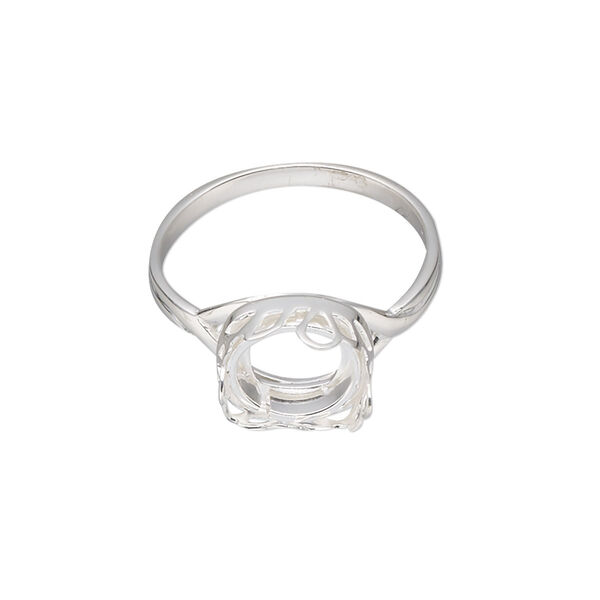 Ring, Almost Instant Jewelry®, sterling silver, 11.5mm wide with petal edge and 10mm cushion bezel setting, size 9. Sold individually. image number 0