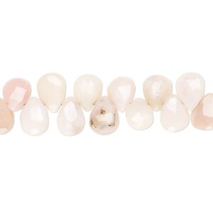 Pink opal 1pkg1, hand-cut top-drilled faceted puffed teardrop bead natural 8 inch 7x5mm-9x6mm