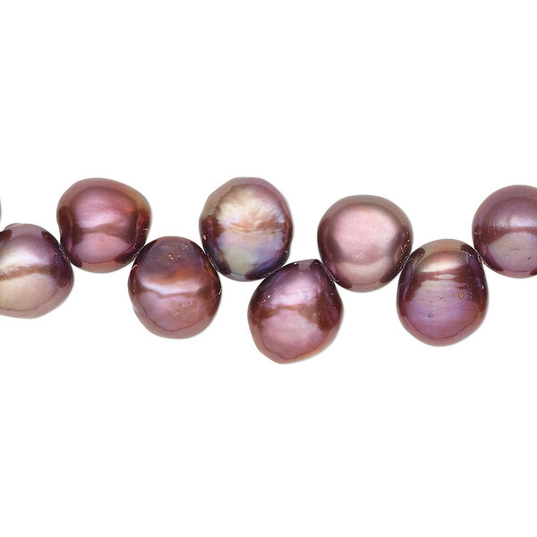 Pearl, cultured freshwater (dyed), cerise, 7-9mm top-drilled flat-sided potato with 0.4-0.5mm hole, C- grade, Mohs hardness 2-1/2 to 4. Sold per 14-inch strand. image number 0