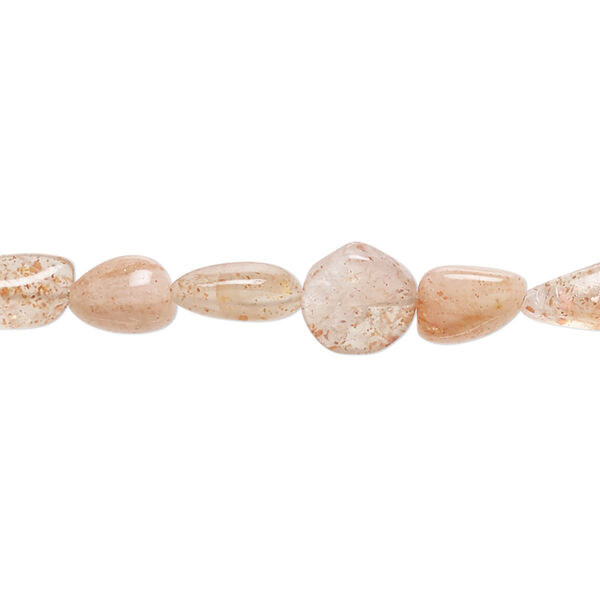 Bead, sunstone (natural), light, small to large hand-cut pebble with 0.4-1.4mm hole, Mohs hardness 6 to 6-1/2. Sold per 8-inch strand, approximately 20 beads. image number 0