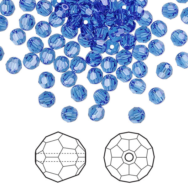 Bead 720pk sapphire, Swarovski® 4mm round 5000 image number 0