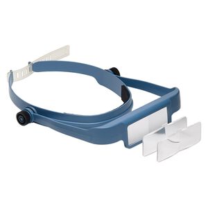 Optisight head magnifier, plastic / acrylic / foam / silicone, blue / black / clear, 1.75x to 2.5x power. Sold individually.