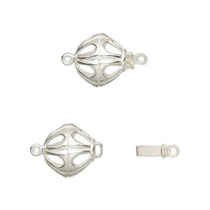 Clasp tab 1pkg1 sterling silver, 10.5mm round / safety latch, JBB Findings 1-strand