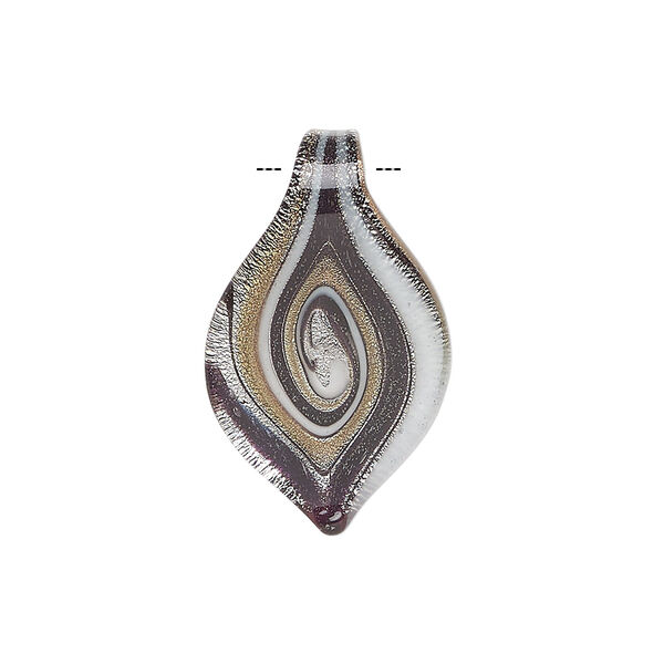 Drop, lampworked glass 1pkg1, opaque black and white with copper-colored glitter and silver-colored foil, 27x16mm-29x17mm spoon with swirl design. image number 1