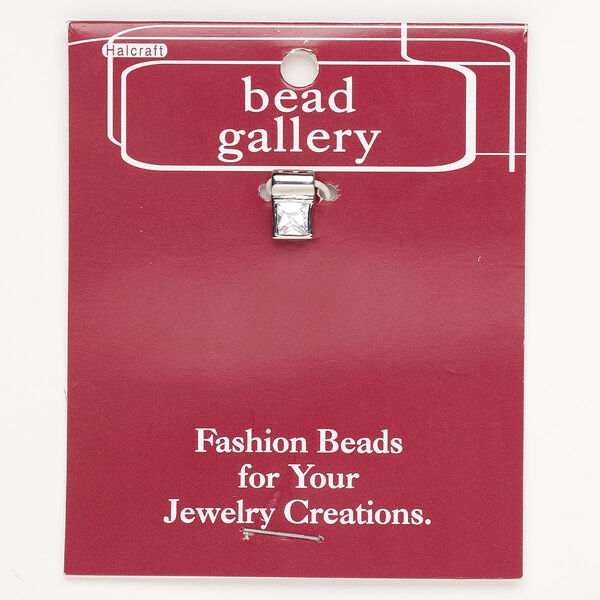Pendant brass and glass 1pk 11x7mm square, antique silver finish clear image number 0