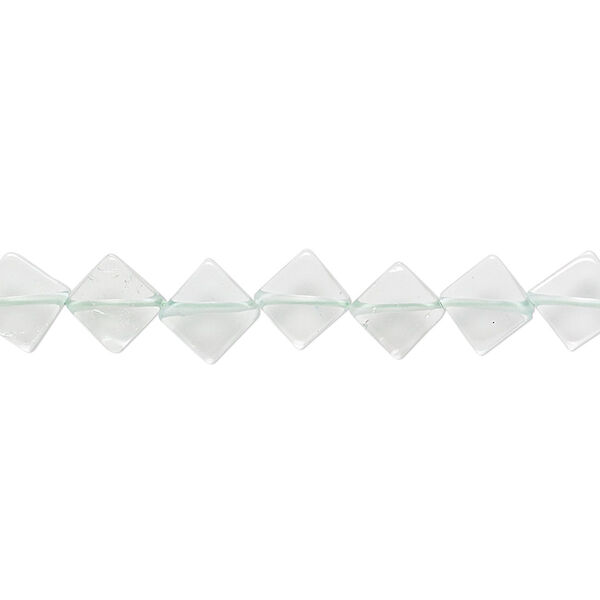 Bead, green quartz (dyed), light, 7x7mm-9x9mm hand-cut flat diamond, B- grade, Mohs hardness 7. Sold per 10-inch strand. image number 0