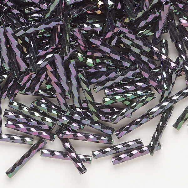 Bugle bead, Dyna-Mites™, glass, opaque iris purple, 12mm twisted. Sold per 1/2 kilogram pkg. image number 0