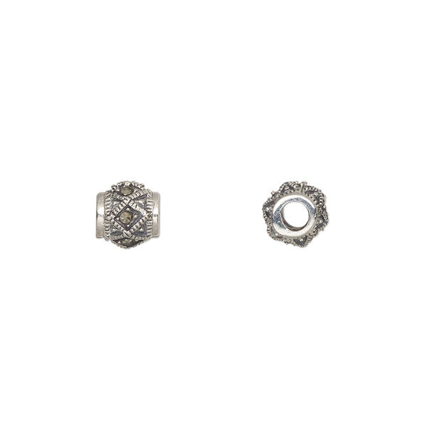 Bead, sterling silver and marcasite, 7mm round. Sold individually. image number 0