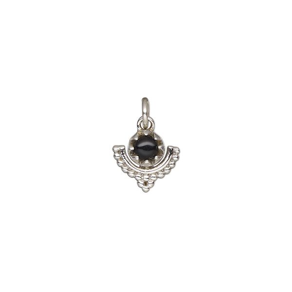 Black onyx / sterling silver 1pkg1, antiqued beaded drop 10x10mm image number 0