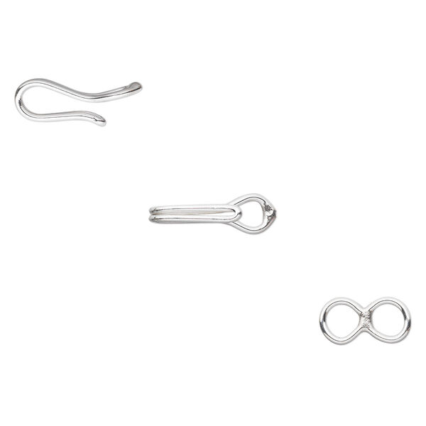 Clasp, hook-and-eye, sterling silver, 20x5mm double wire. Sold individually. image number 0