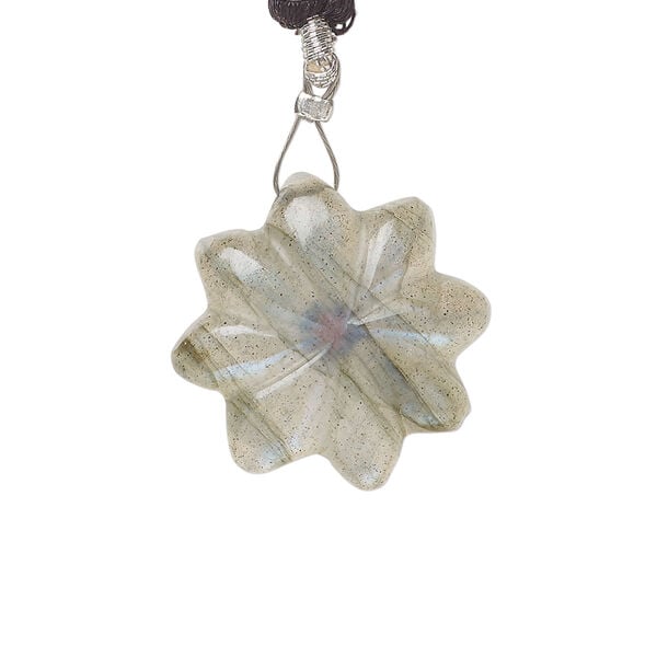 Labradorite / garnet 1pkg1, top-drilled hand-cut 1sided carved flower bead natural, 22mm image number 1