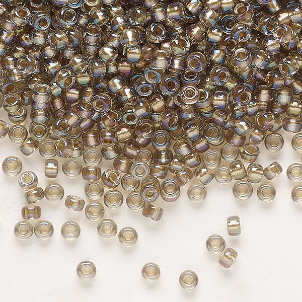 Seed bead, Miyuki, glass, pkg/250g, #8 rocaille, translucent moth-lined luster crystal clear (RR-3540). image number 0