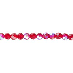 Bead 1pk 32 facets transparent red AB, Celestial Crystal® 4mm round 15.5-16 inch