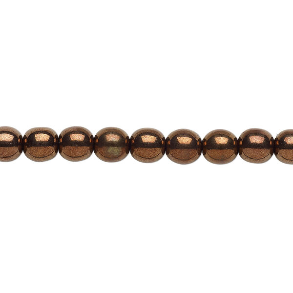 Bead, Czech glass druk, antique gold opaque luster, 6mm round. Sold per 15-1/2" to 16" strand. image number 0
