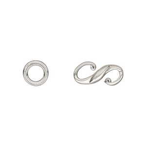 Clasp S-hook 1pkg2 sterling silver, 15x8mm / 8mm 17 gauge closed jump ring, 1-strand