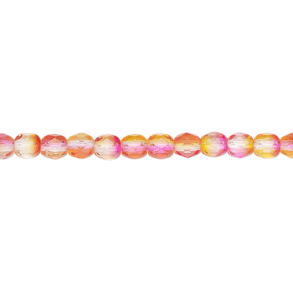 Bead, Czech fire-polished glass, orange and red, 4mm faceted round. Sold per 15-1/2" to 16" strand, approximately 100 beads. image number 0