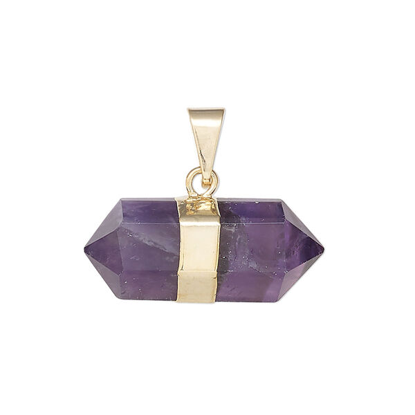Amethyst / brass 1pkg1, gold-plated hand-cut faceted double point pendant natural 23x10mm-27x12mm image number 0