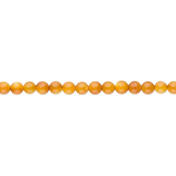 Bead, mother-of-pearl shell (dyed), light amber yellow, 3mm round. Sold per 15" to 16" strand. image number 0