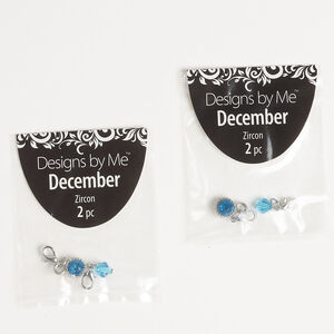 Drop assortment December 2pkg2, glass / antique silver-finished "pewter" (zinc alloy) / brass / steel, zircon blue, 22x7mm bicone with lobster claw clasp / 24x9mm round with lobster claw clasp.