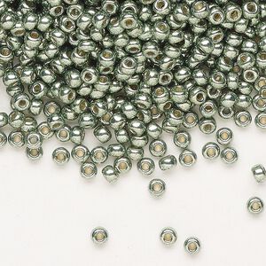 Seed bead, Miyuki, glass, pkg/250g, #8 rocaille, Duracoat® opaque galvanized sea green (RR-4215).