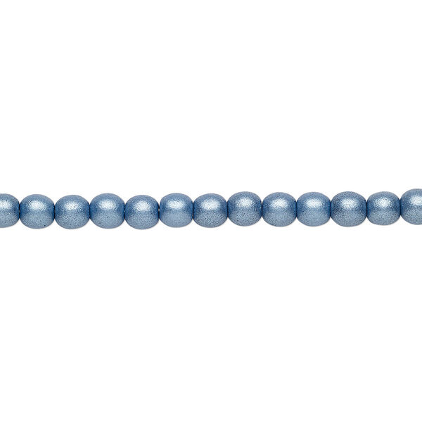 Bead, Czech glass druk, opaque satin blue, 4mm round. Sold per 15-1/2" to 16" strand. image number 0