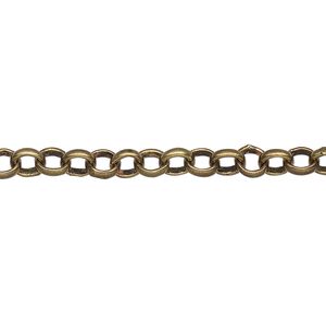 Chain 1pkg1 brass-plated rolo, 5mm, antique brass 50 foot unfinished