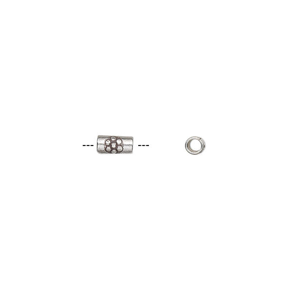 Bead, Hill Tribes, antiqued sterling silver, 5x3mm round tube with flower design. Sold per pkg of 8. image number 0